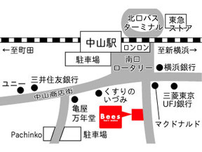 Bees 中山店への地図